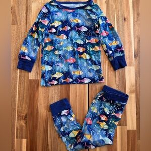 Bamboo Fish Pajama Set Long Sleeve and Pants Under the sea 2T